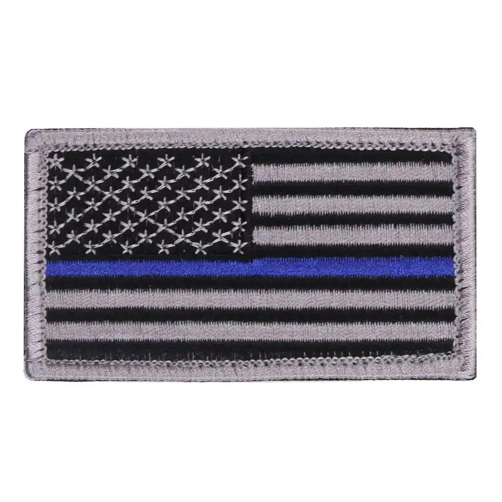 Thin Blue Line Police US Flag 3-3/8 Inch Hook and Loop Patch