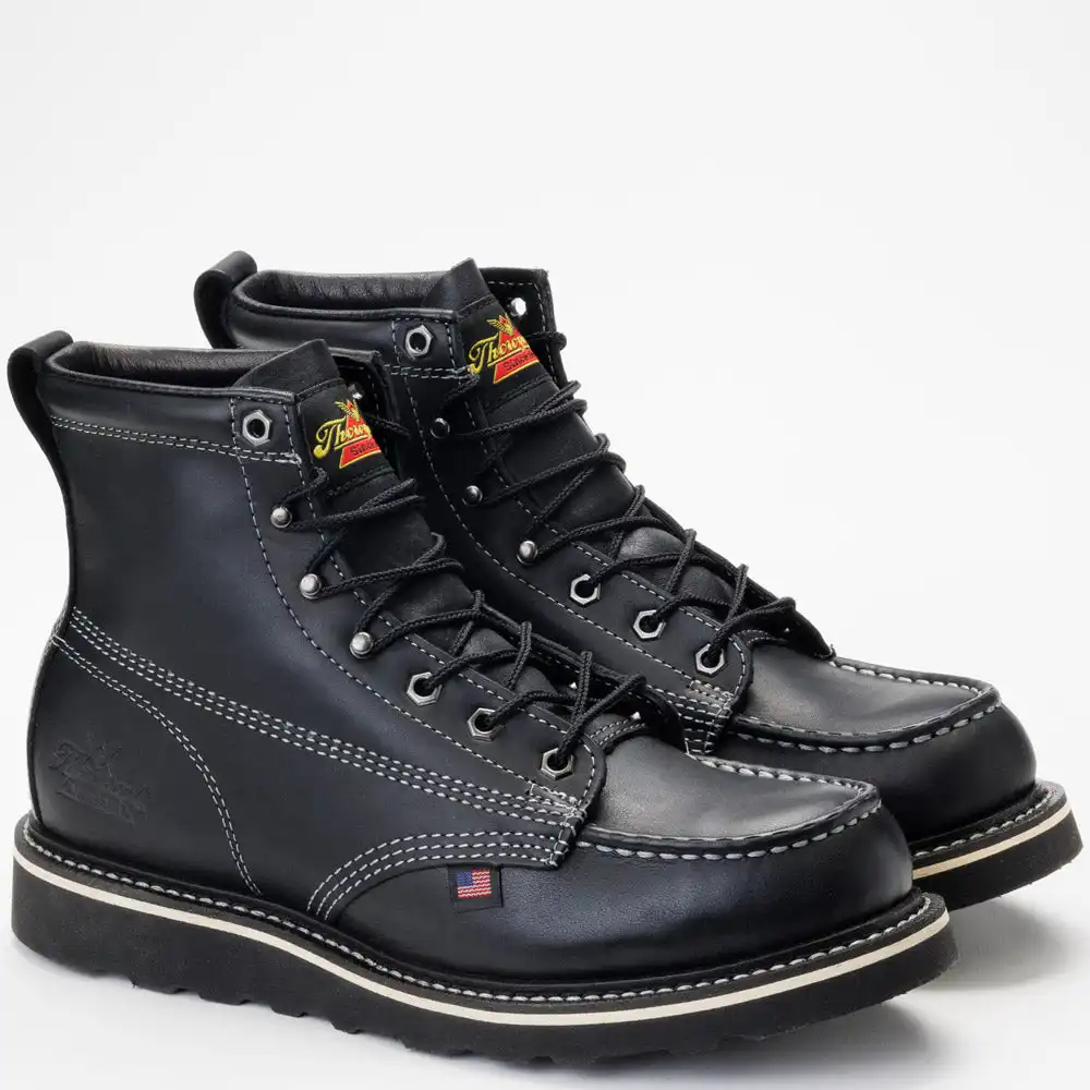 Thorogood Midnight Series 6-inch Black Soft Moc Toe Black Wedge Sole U.S. Made Men's Work Boot - 814-6206