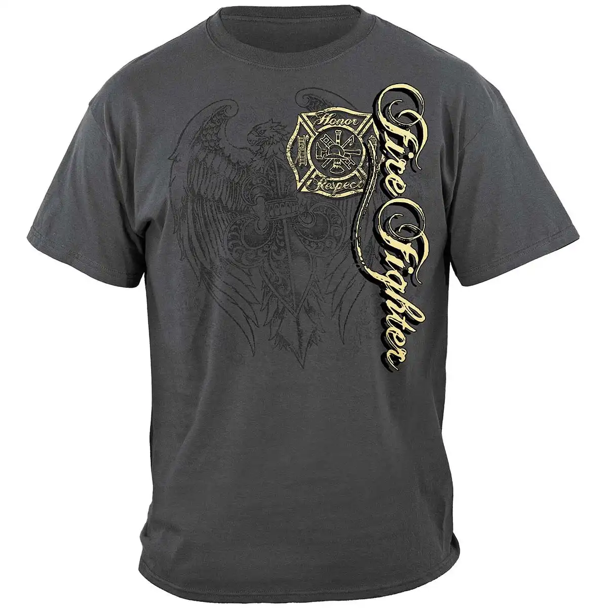 Alternative view of Elite Breed Honor Respect Firefighter T-Shirt - Gray