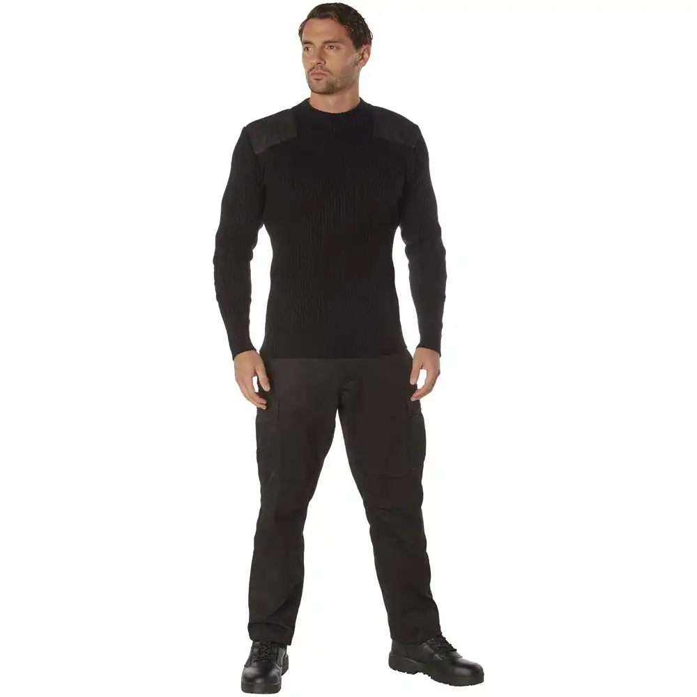 Alternative view of Black Crew Neck Military Commando Sweater