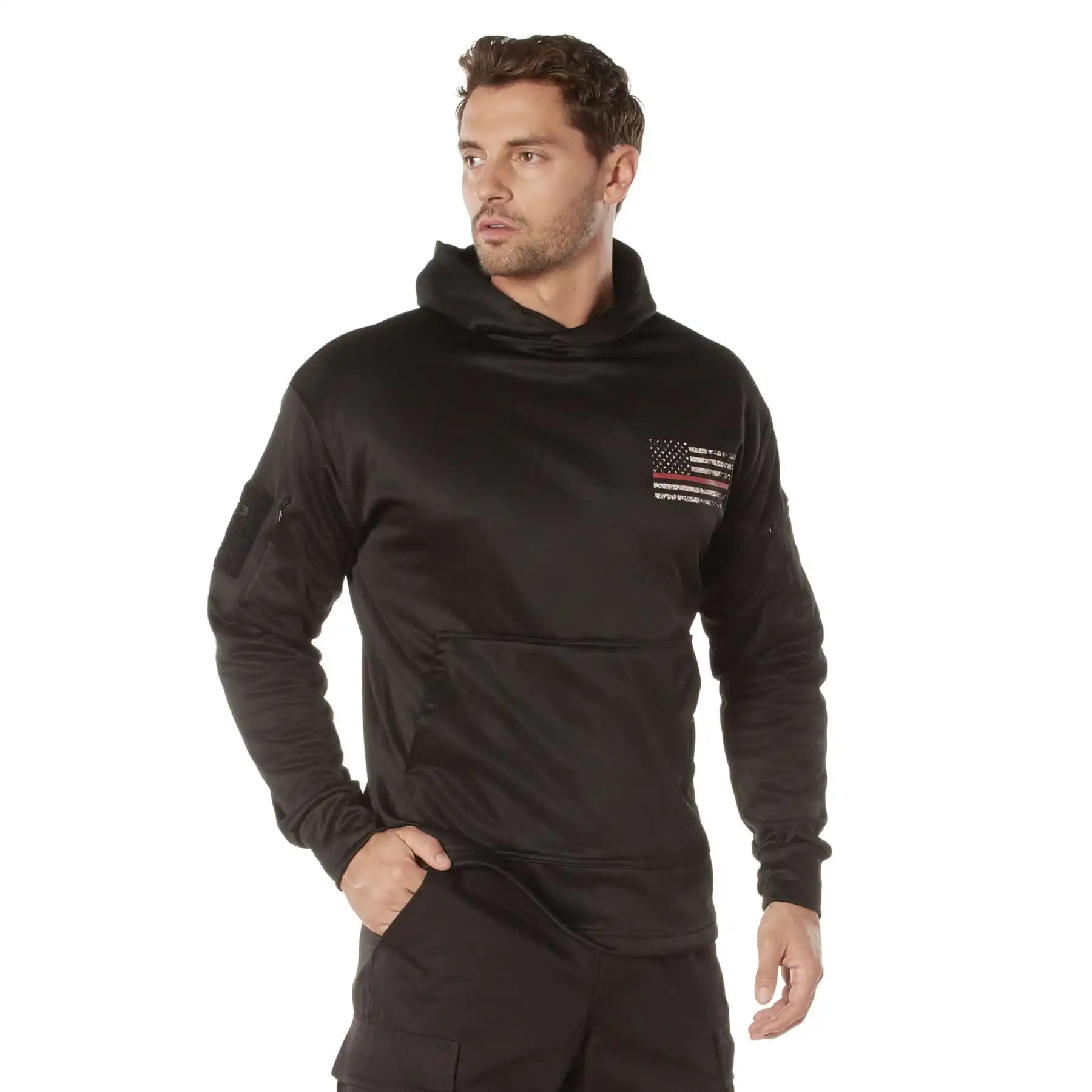 Alternative view of Thin Red Line Flag Concealed Carry Hooded Sweatshirt