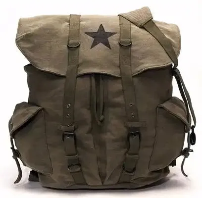 Alternative view of Olive Drab Vintage Star Military Canvas Backpack