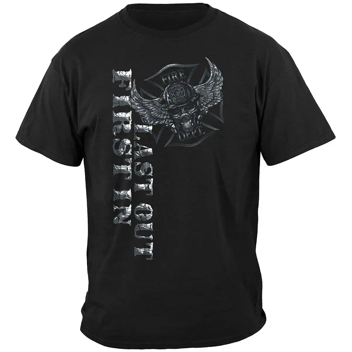 Alternative view of Steel Fire Wings Firefighter T-Shirt - Foil Stamp Black