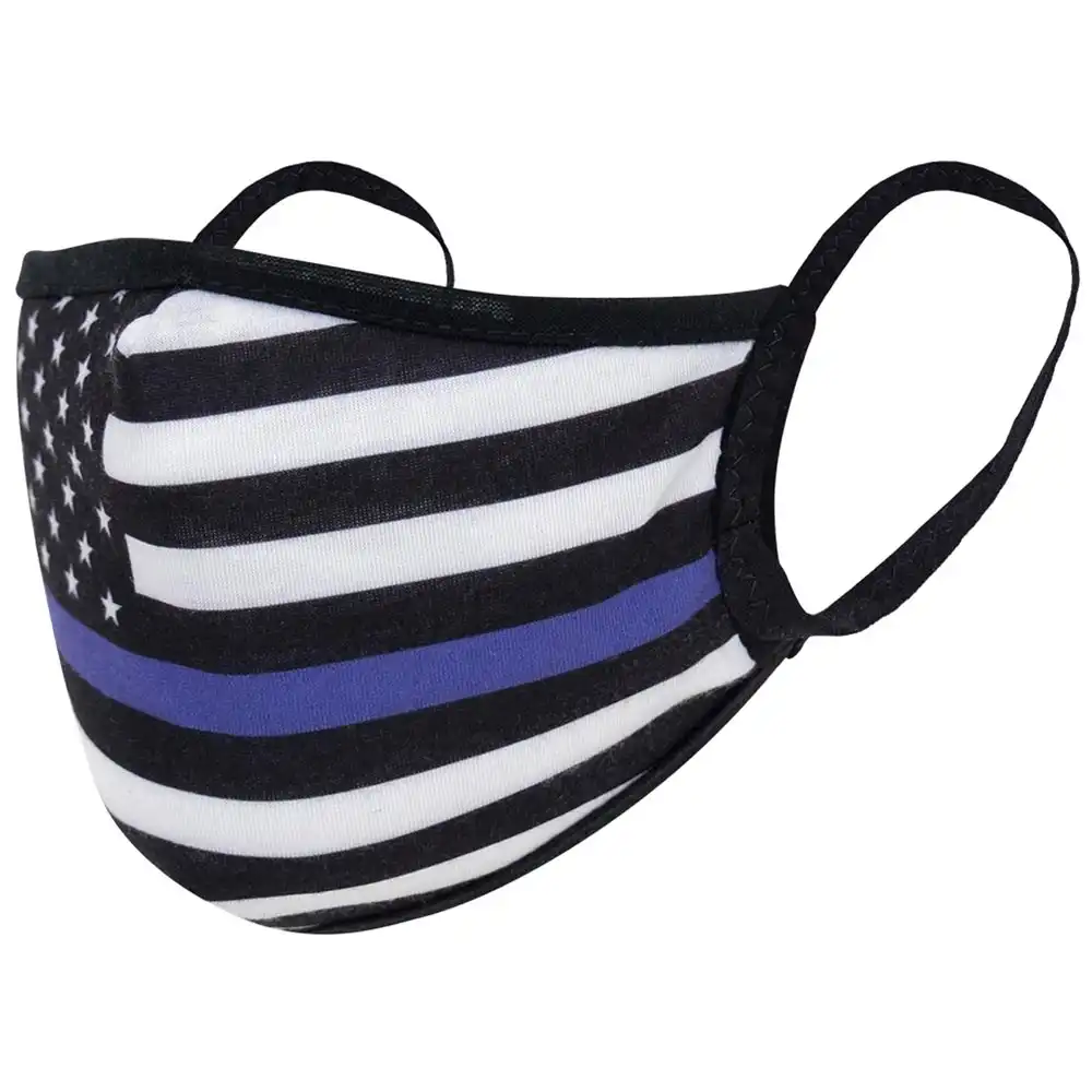 Alternative view of Thin Blue Line Flag Reusable 3-Layer Ear Loop Face Mask