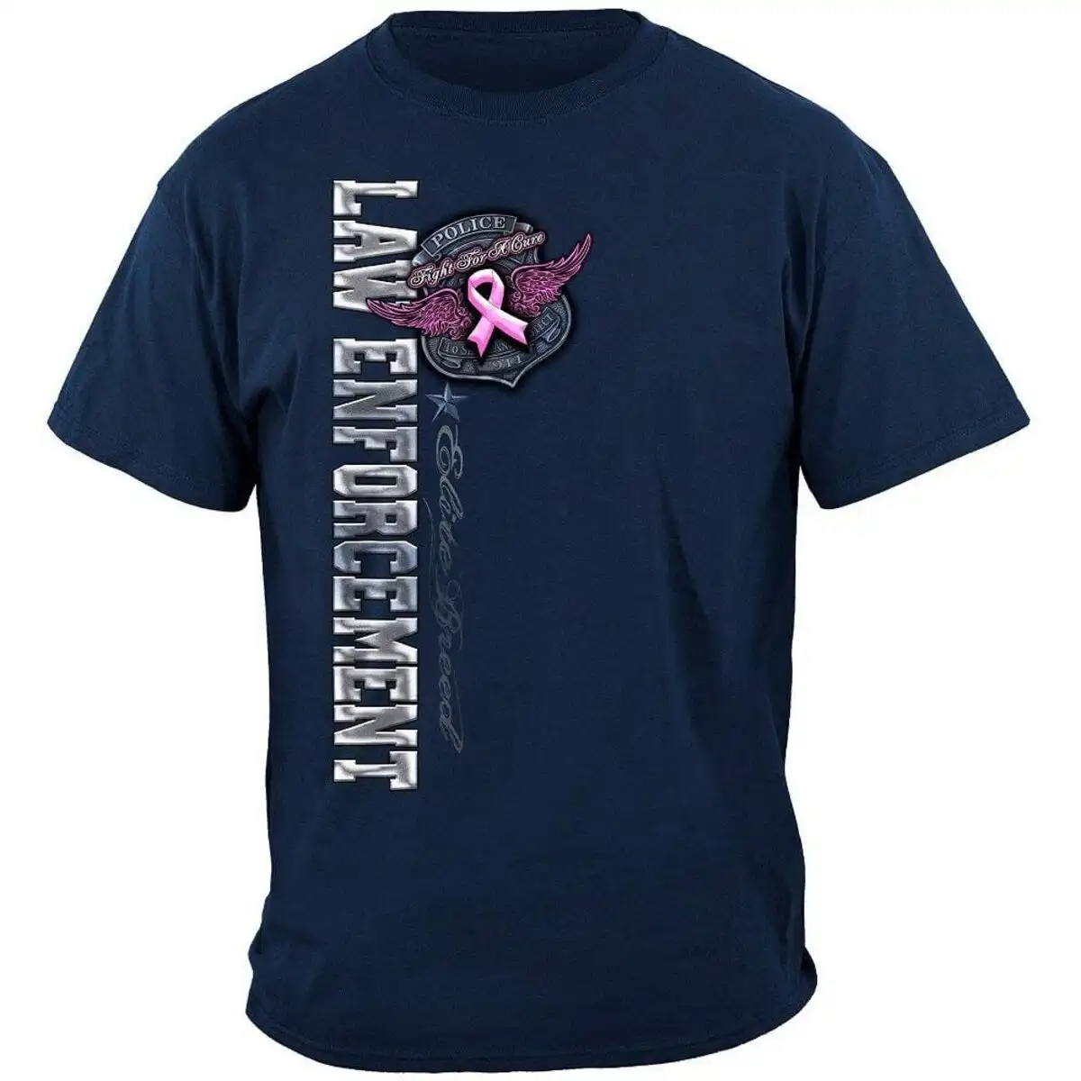 Alternative view of Elite Breed Fight Breast Cancer Law Enforcement T-Shirt - Navy