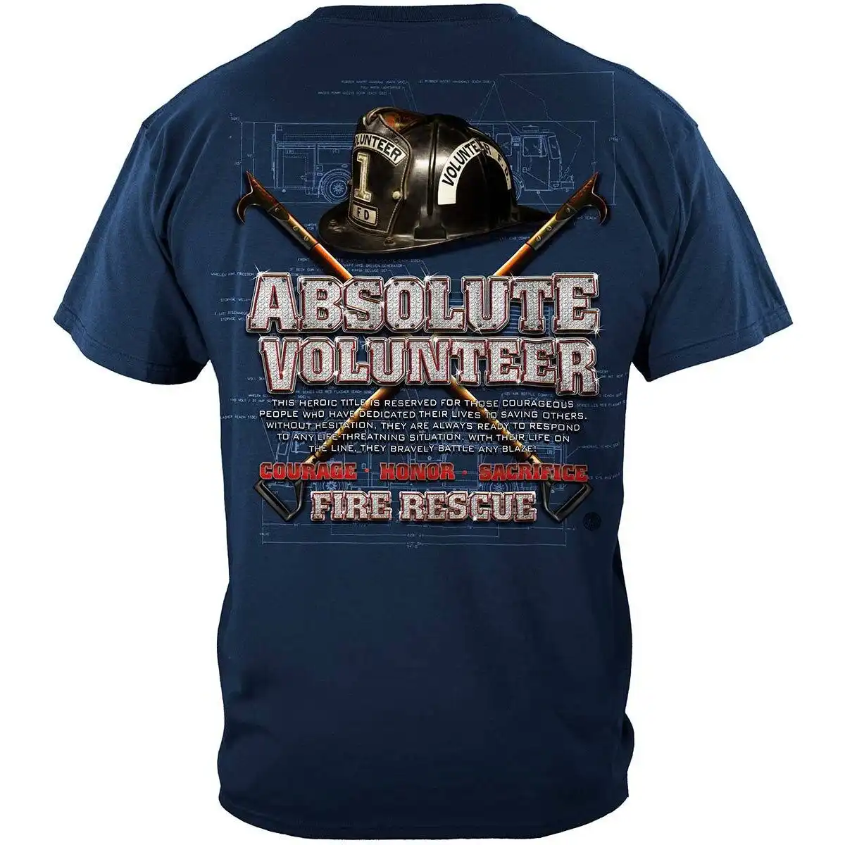 Absolute Volunteer Firefighter Blue Print Navy T-Shirt