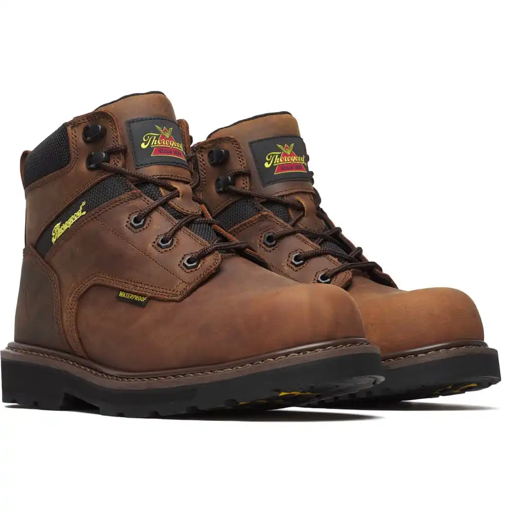 Thorogood Jobsite Series 6-inch Crazy Horse Waterproof Composite Toe Black 90-Degree Sole Men's Work Boot - 804-4143