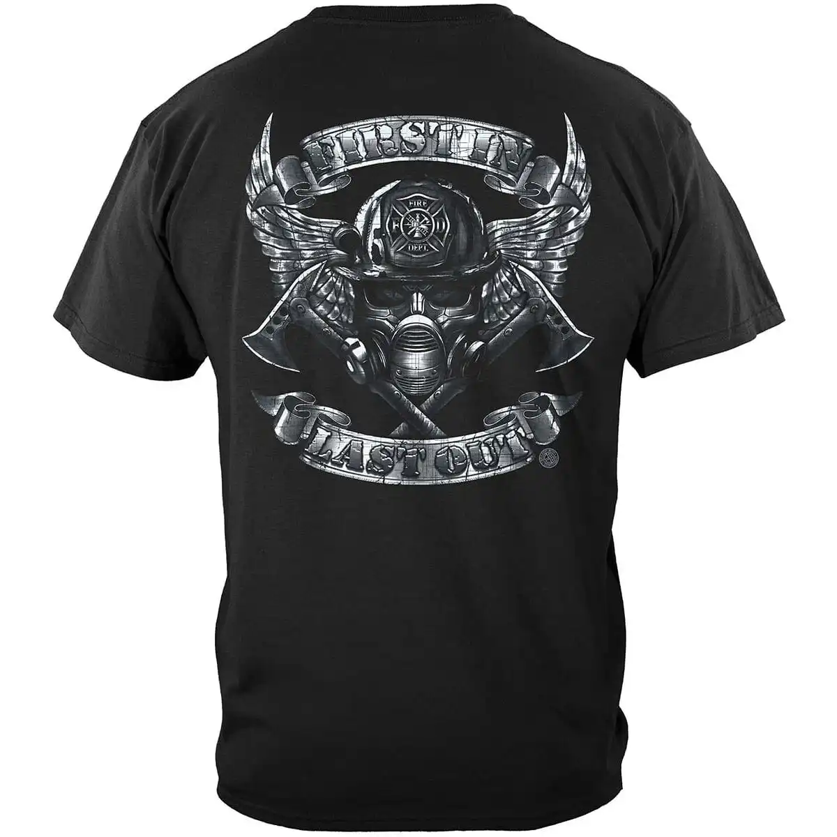 Steel Fire Wings Firefighter T-Shirt - Foil Stamp Black