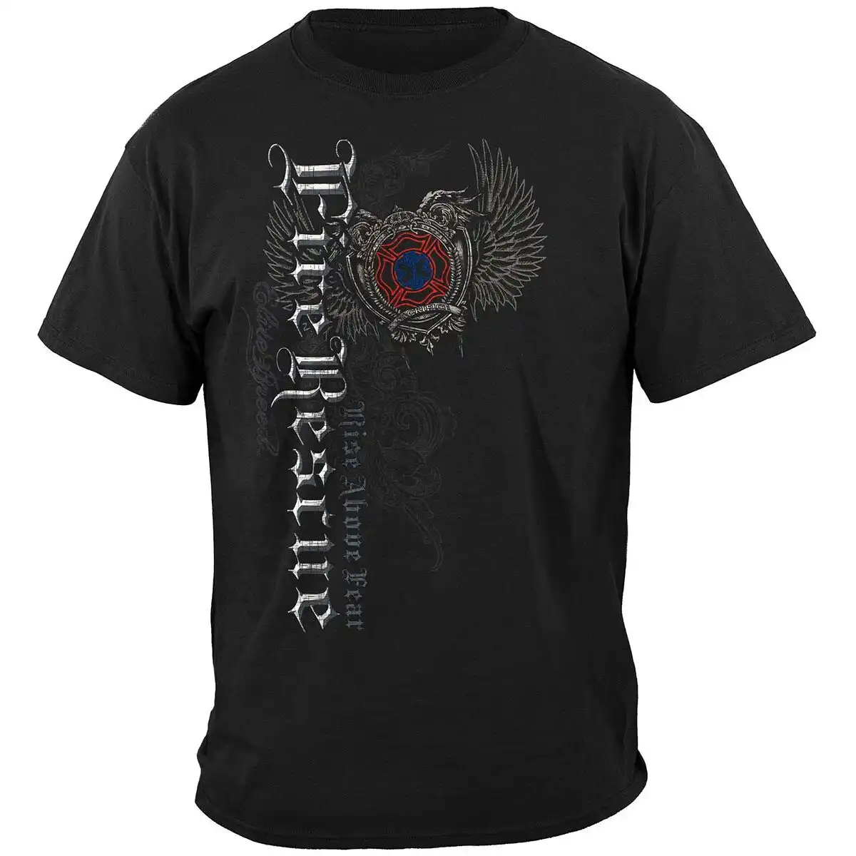 Alternative view of Elite Breed Fire Rescue Rise Above Fear T-Shirt - Black