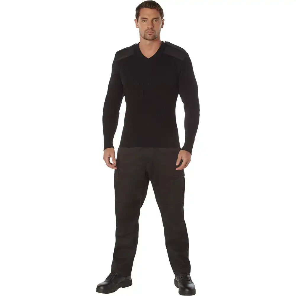 Alternative view of Black Acrylic V-Neck Military Commando Sweater