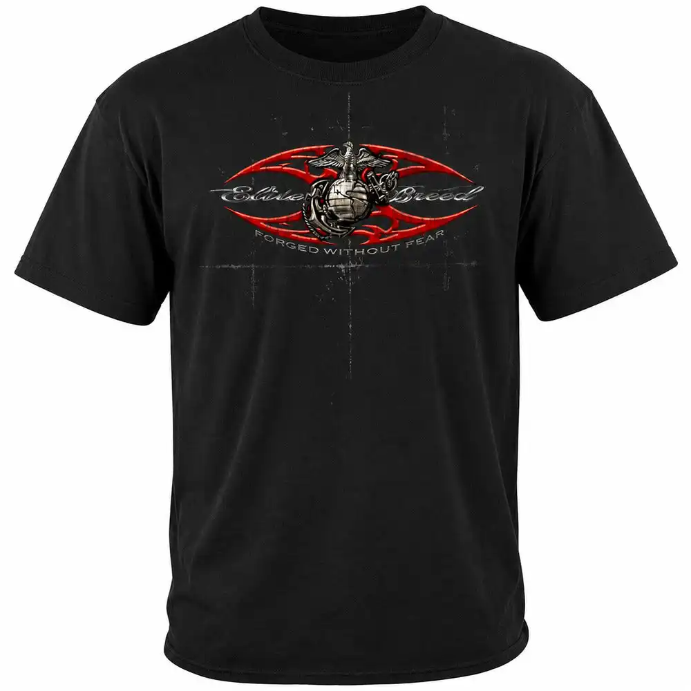 Alternative view of Elite Breed Red Blades Forged Without Fear USMC T-Shirt - Black