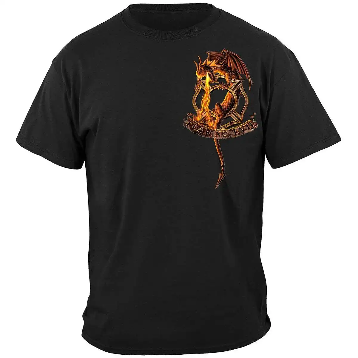 Alternative view of Fear No Evil Dragon Firefighters T-Shirt - Black
