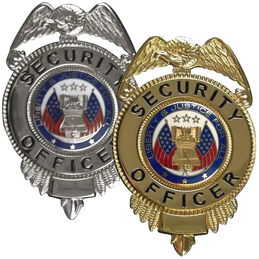 Round Security Officer Badge with US Flags & Eagle