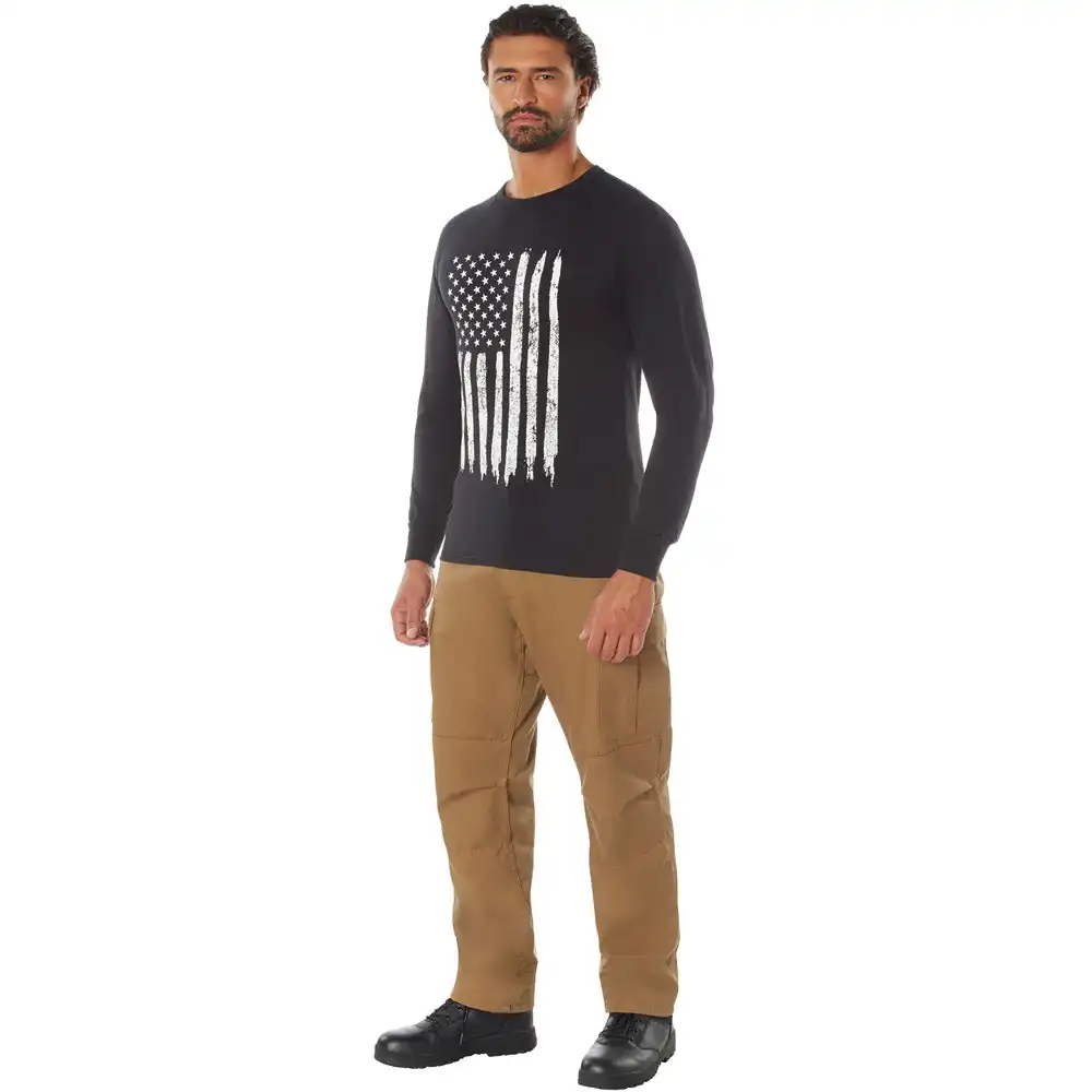 Alternative view of Distressed White US Flag Long Sleeve T-Shirt