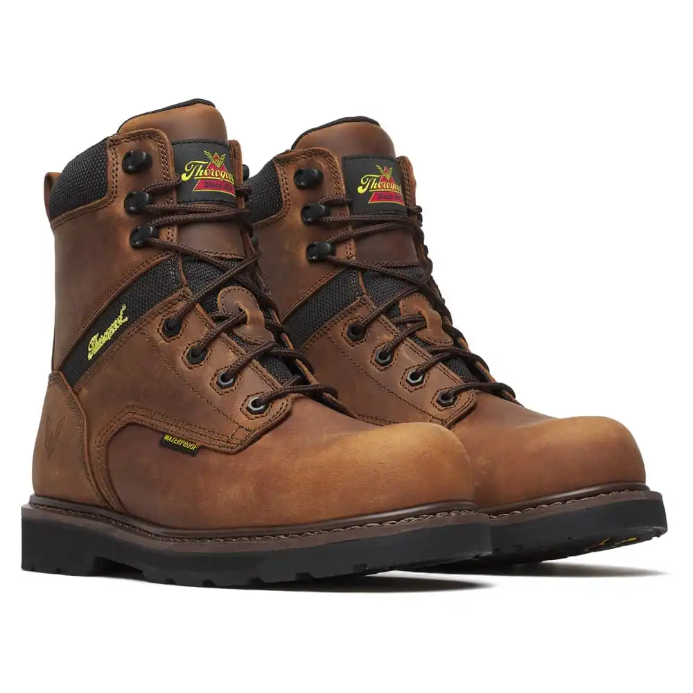 Thorogood Jobsite Series 8-inch Crazy Horse Waterproof Composite Toe Black 90-Degree Sole Men's Work Boot - 804-4243