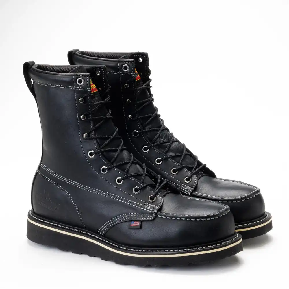 Thorogood Midnight Series 8-inch Black Steel Moc Toe Black Wedge Sole U.S. Made Men's Work Boot - 804-6208