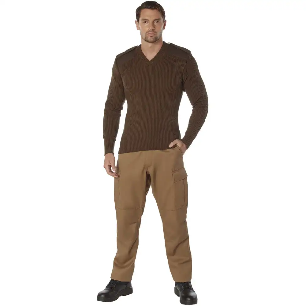 Alternative view of Brown V-Neck Acrylic Military Commando Sweater