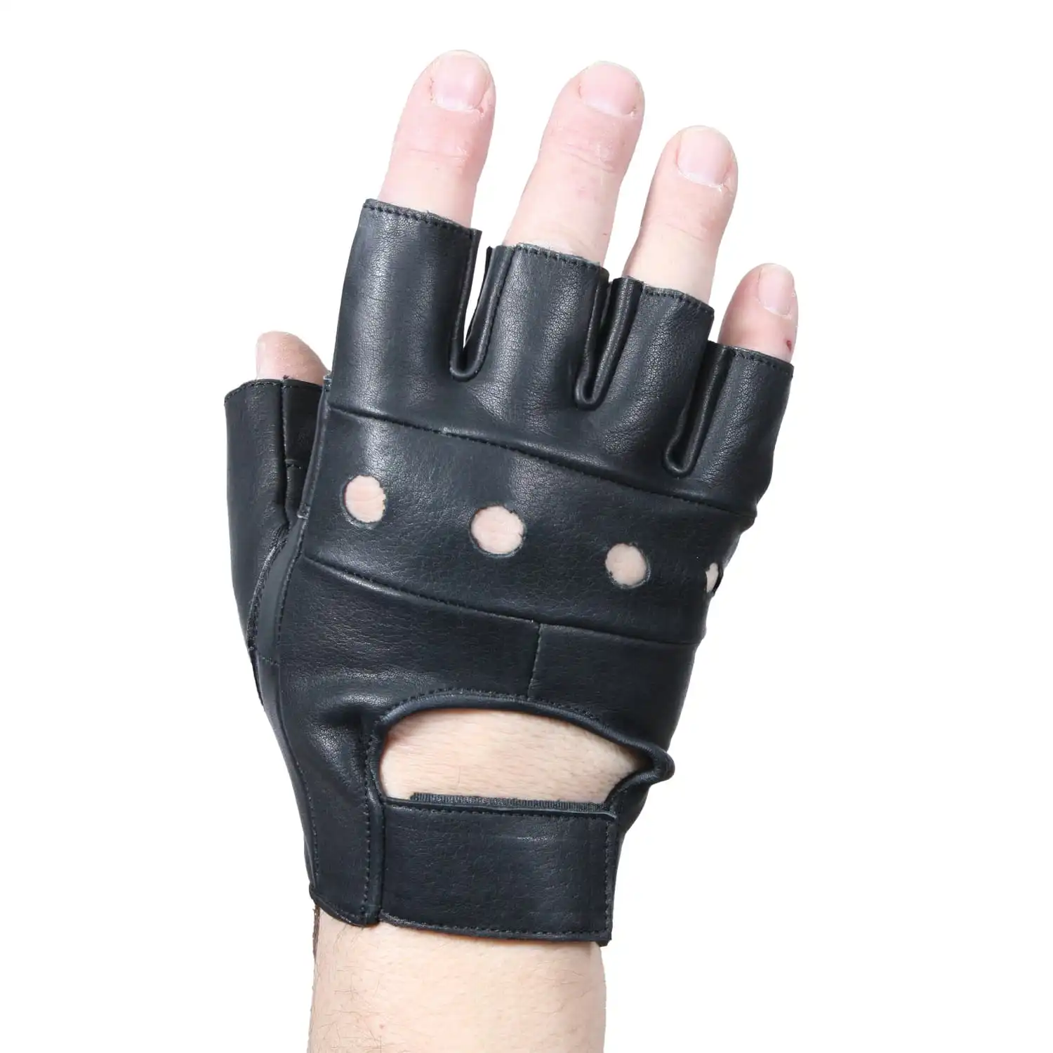 Alternative view of Fingerless Black Leather Biker Gloves