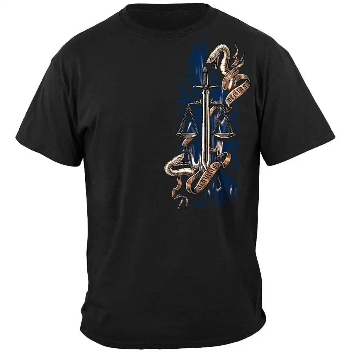 Alternative view of Scales of Justice Full Front and Back Police T-Shirt - Black