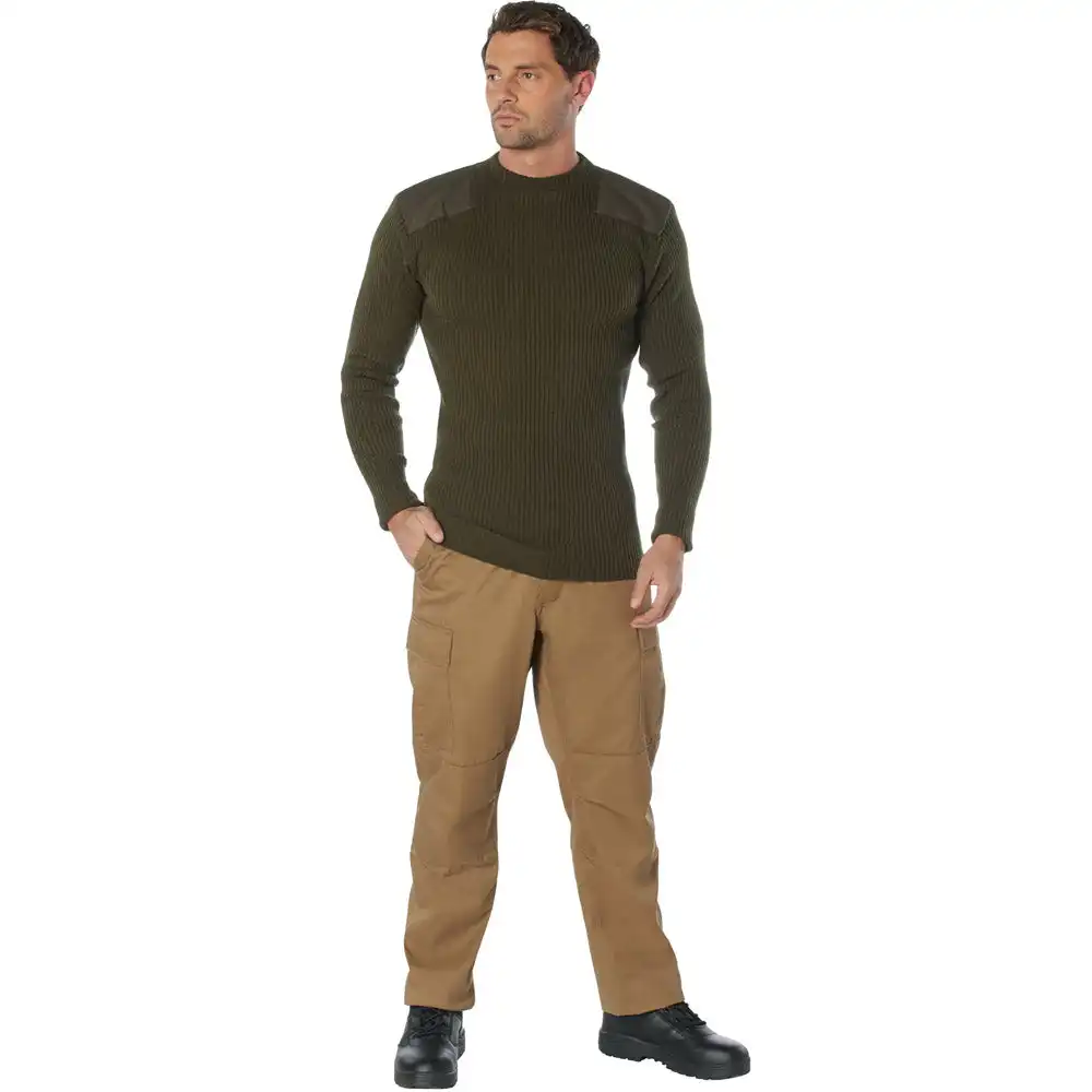 Alternative view of Olive Drab Acrylic Crew Neck Military Commando Sweater