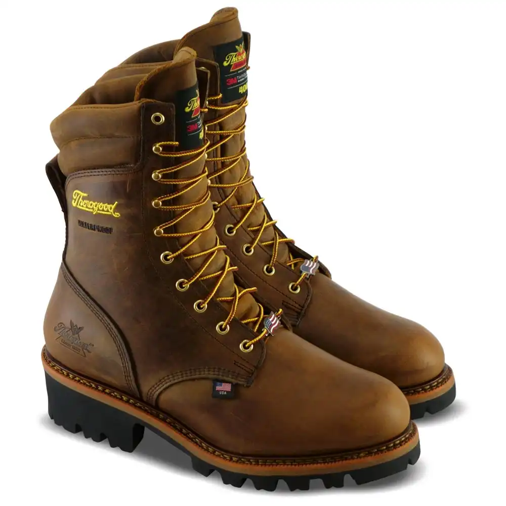 Thorogood Logger Series 9-inch Crazy Horse Waterproof 400g Insulated Steel Toe Vibram Sole U.S. Made Men's Logger Work Boot - 804-3554