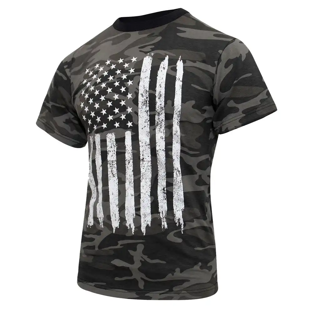 Alternative view of Distressed White US Flag Black Camo T-Shirt