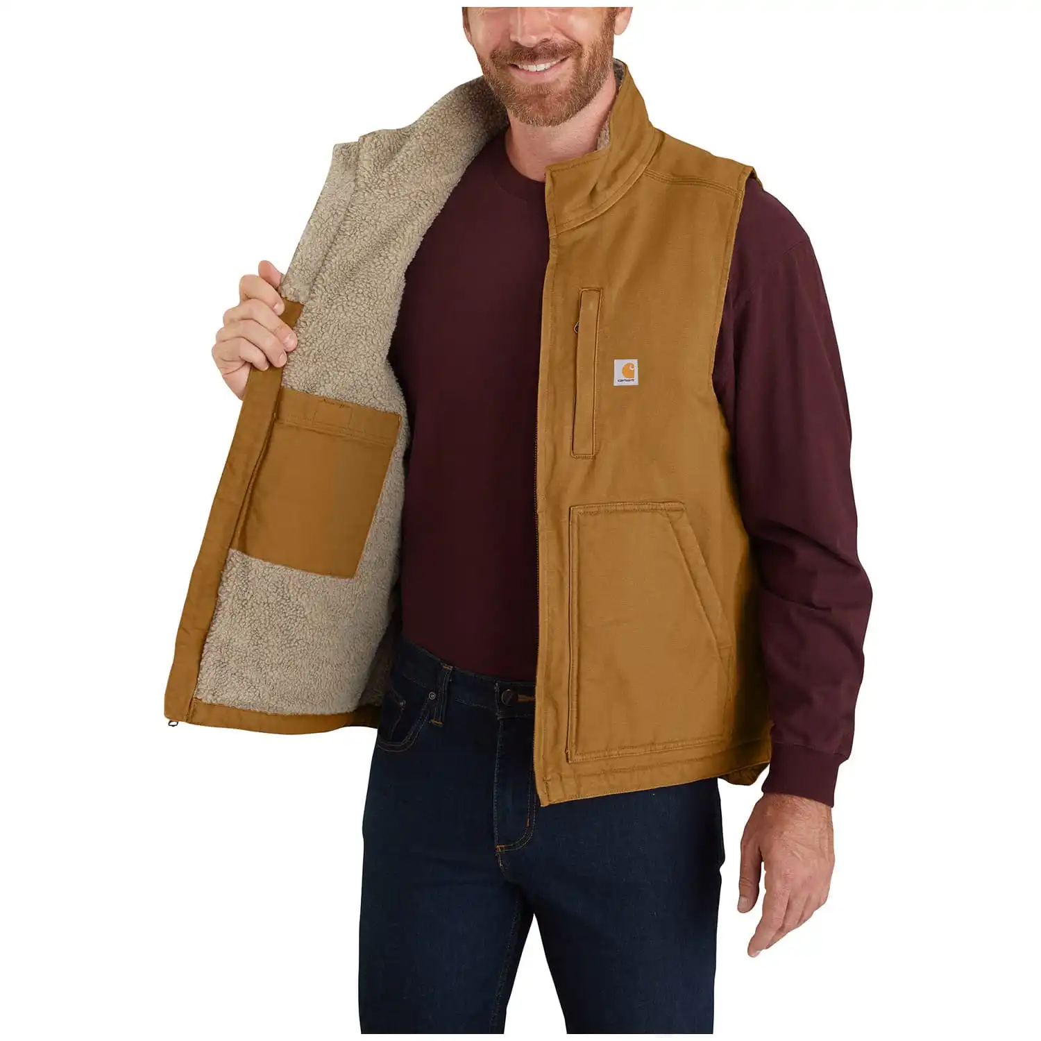 Alternative view of Carhartt Loose Fit Washed Duck Sherpa-Lined Mock-Neck Men's Vest