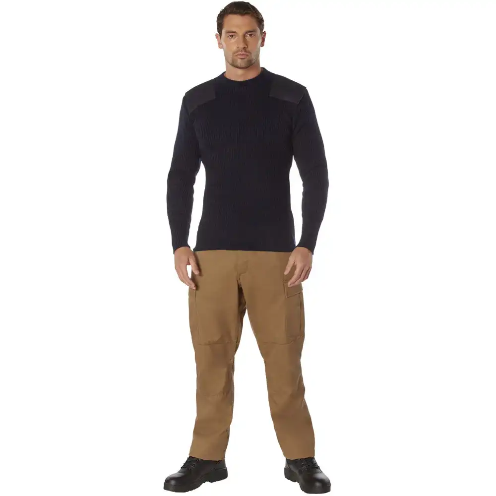 Alternative view of Navy Blue Crew Neck Acrylic Military Commando Sweater