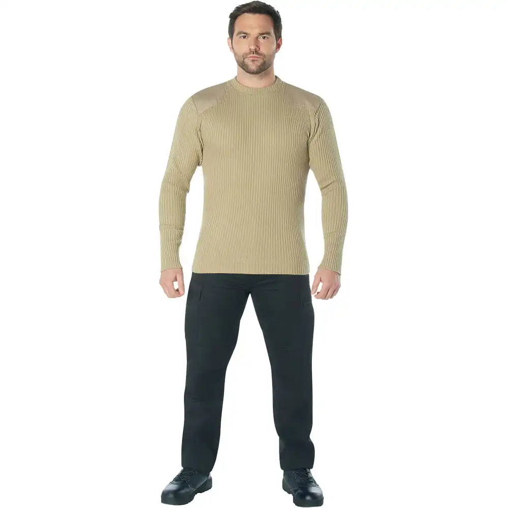 Alternative view of Khaki Crew Neck Acrylic Military Commando Sweater