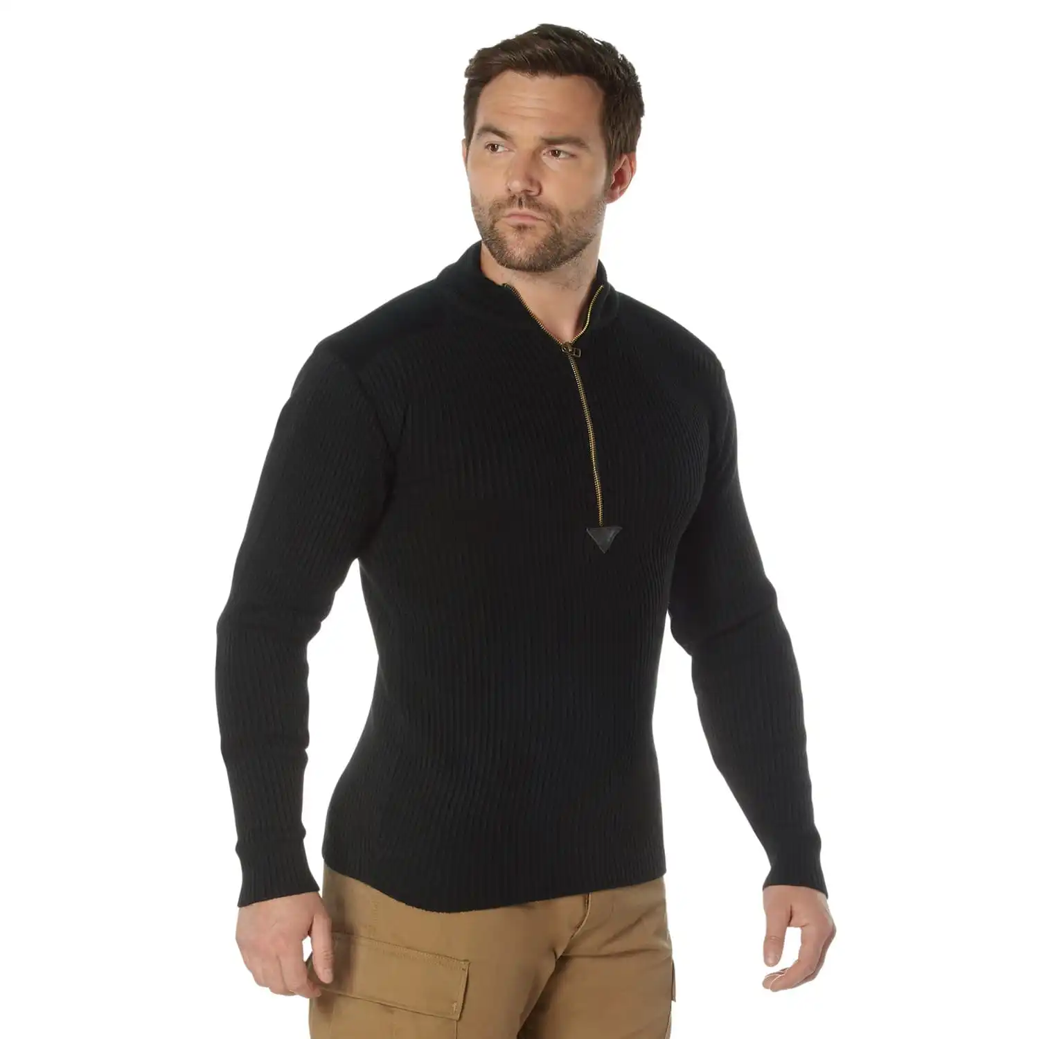 Alternative view of Black Quarter Zip Military Sweater