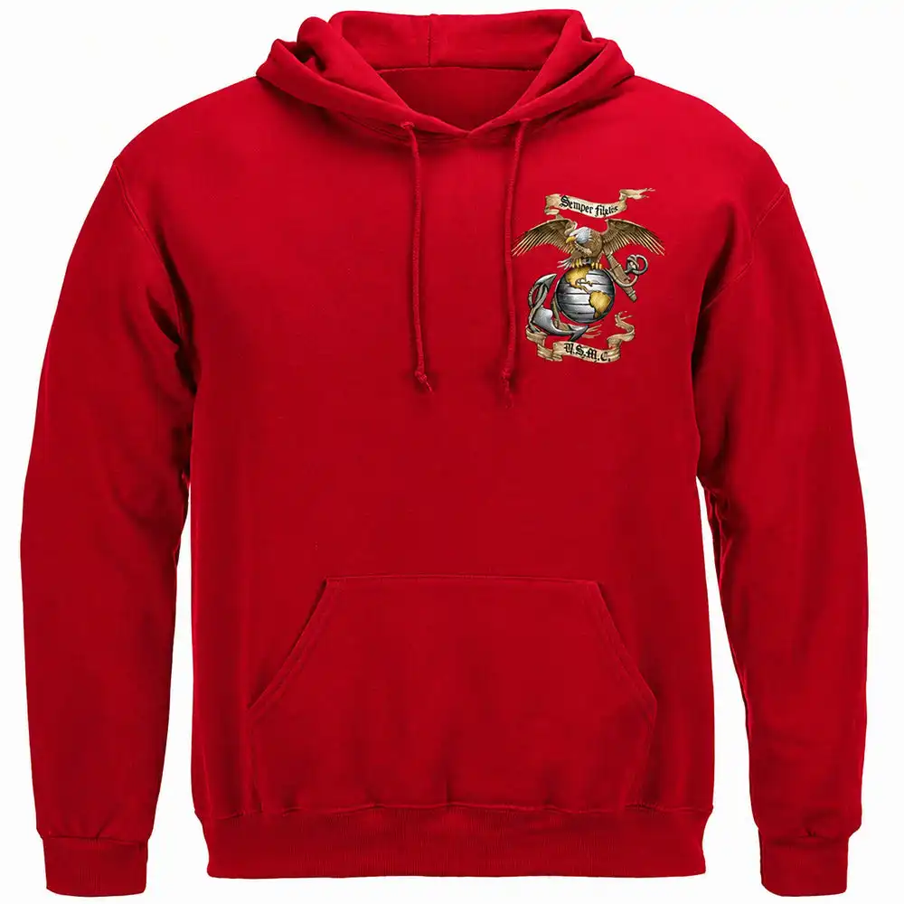 Alternative view of Rustic Semper Fidelis USMC Hoodie - Red
