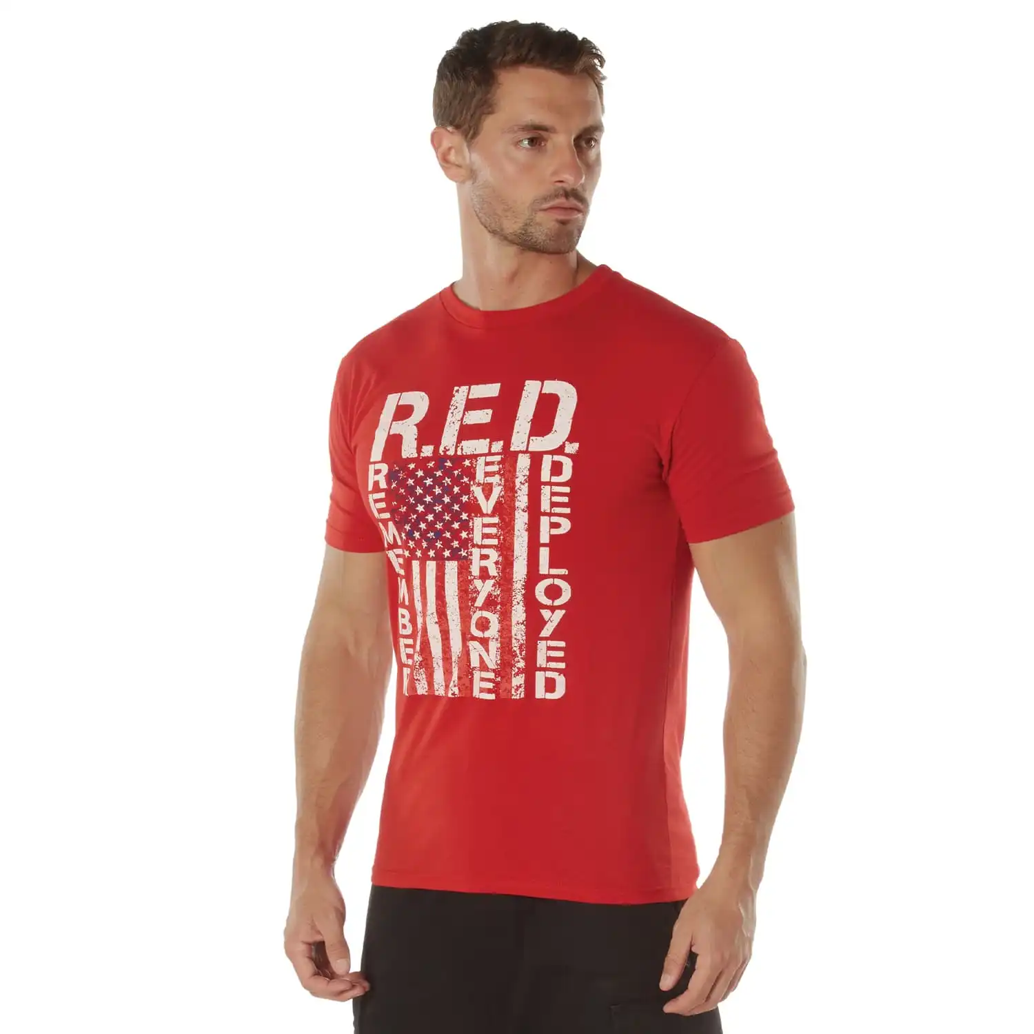 Alternative view of R.E.D. Remember Everyone Deployed Athletic Fit Military T-Shirt