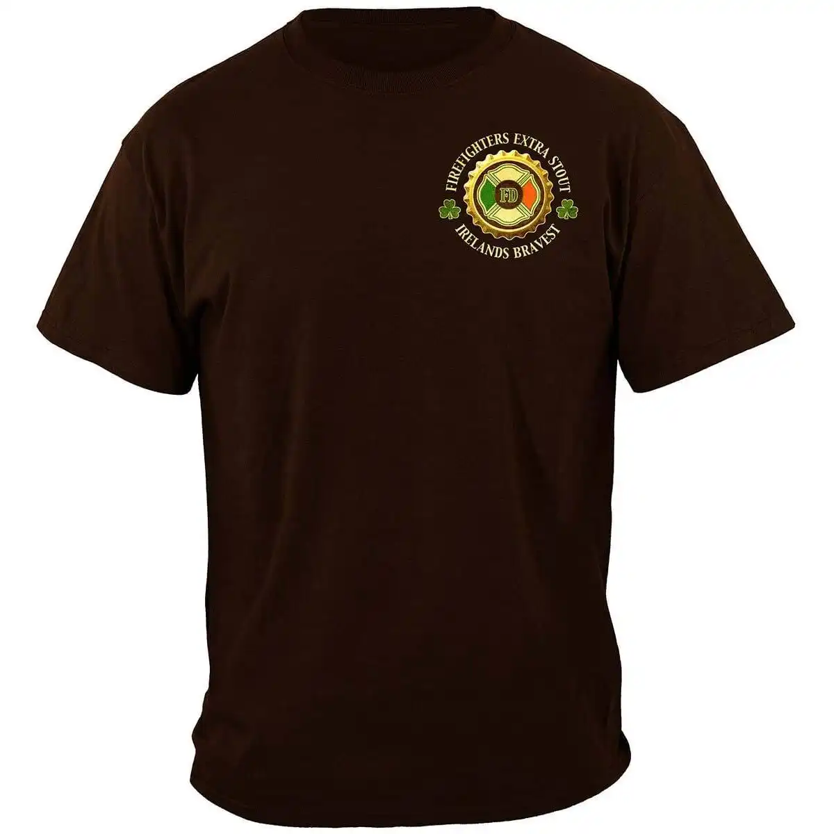 Alternative view of Ireland's Bravest Extra Stout Firefighters Brown T-Shirt