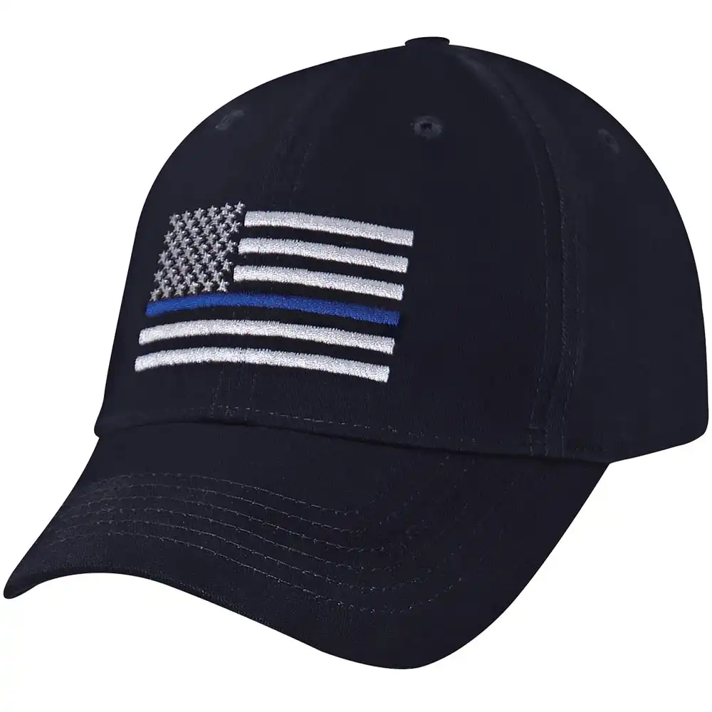 Alternative view of Embroidered Thin Blue Line Law Enforcement Flag Baseball Hat