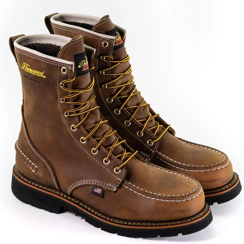 Thorogood 1957 Series 8-inch Crazy Horse Waterproof Steel Moc Toe Black 90-Degree Sole U.S. Made Men's Work Boot - 804-3898