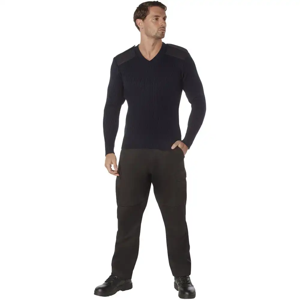 Alternative view of Navy Blue V-Neck Military Commando Sweater