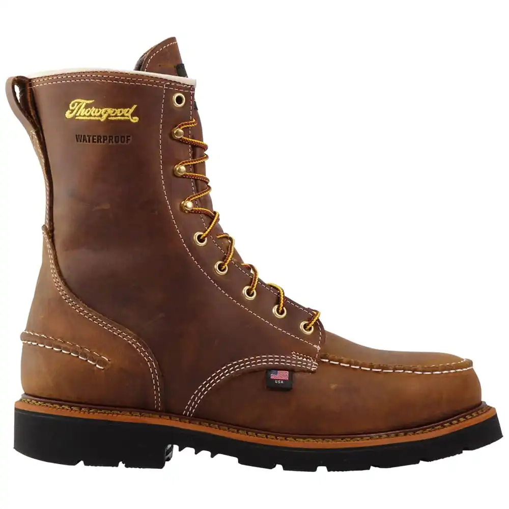 Alternative view of Thorogood 1957 Series 8-inch Crazy Horse Waterproof Moc Toe Black 90-Degree Sole U.S. Made Men's Work Boot - 814-3890