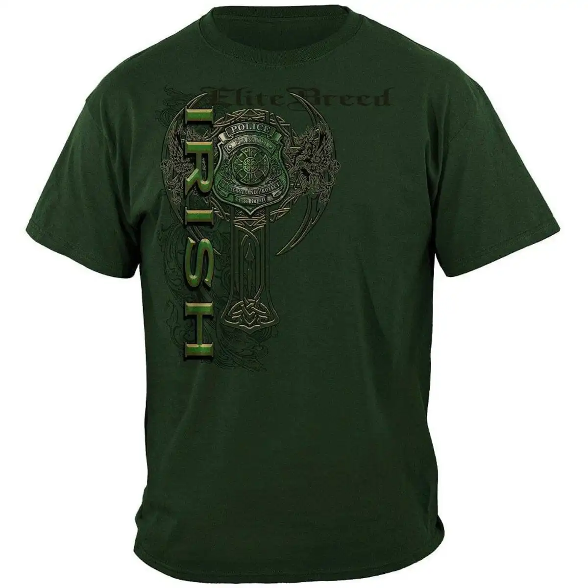 Alternative view of Elite Breed Irish Police Officer T-Shirt - Military Green