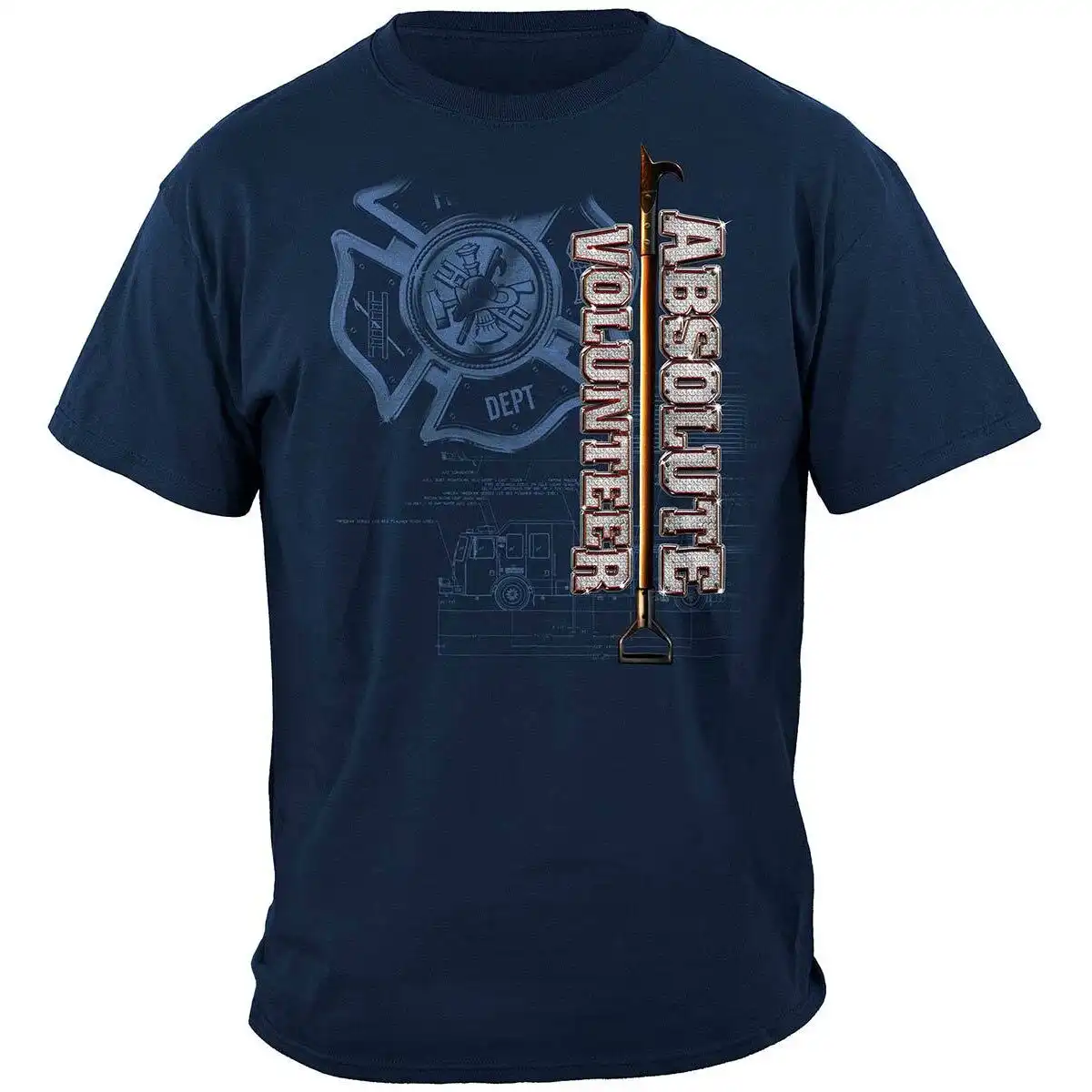 Alternative view of Absolute Volunteer Firefighter Blue Print Navy T-Shirt