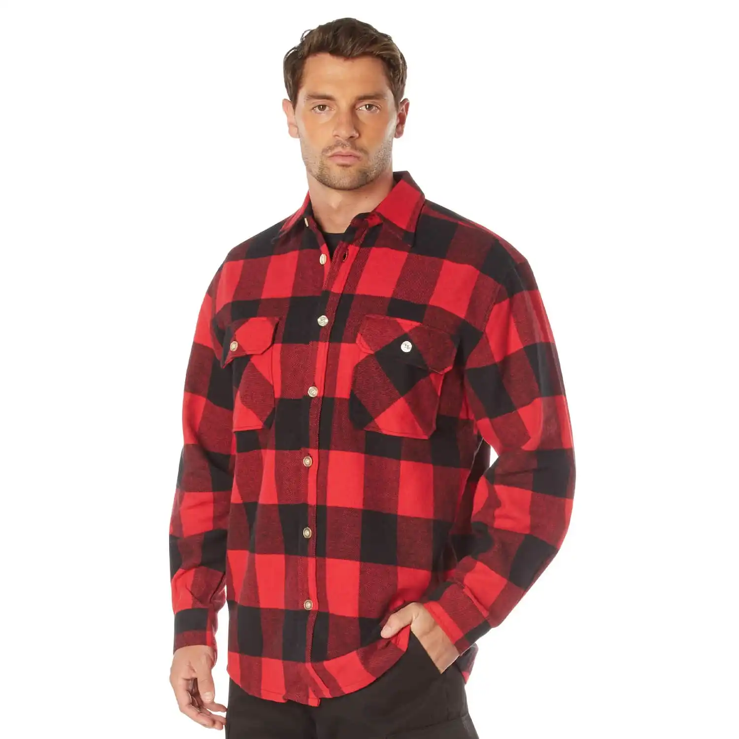 Alternative view of Red Heavyweight Buffalo Plaid Flannel Shirt