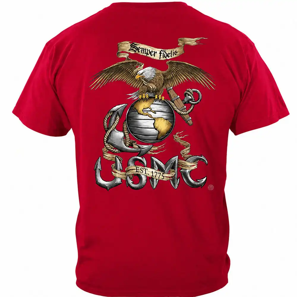 Rustic Semper Fidelis USMC T-shirt - Red