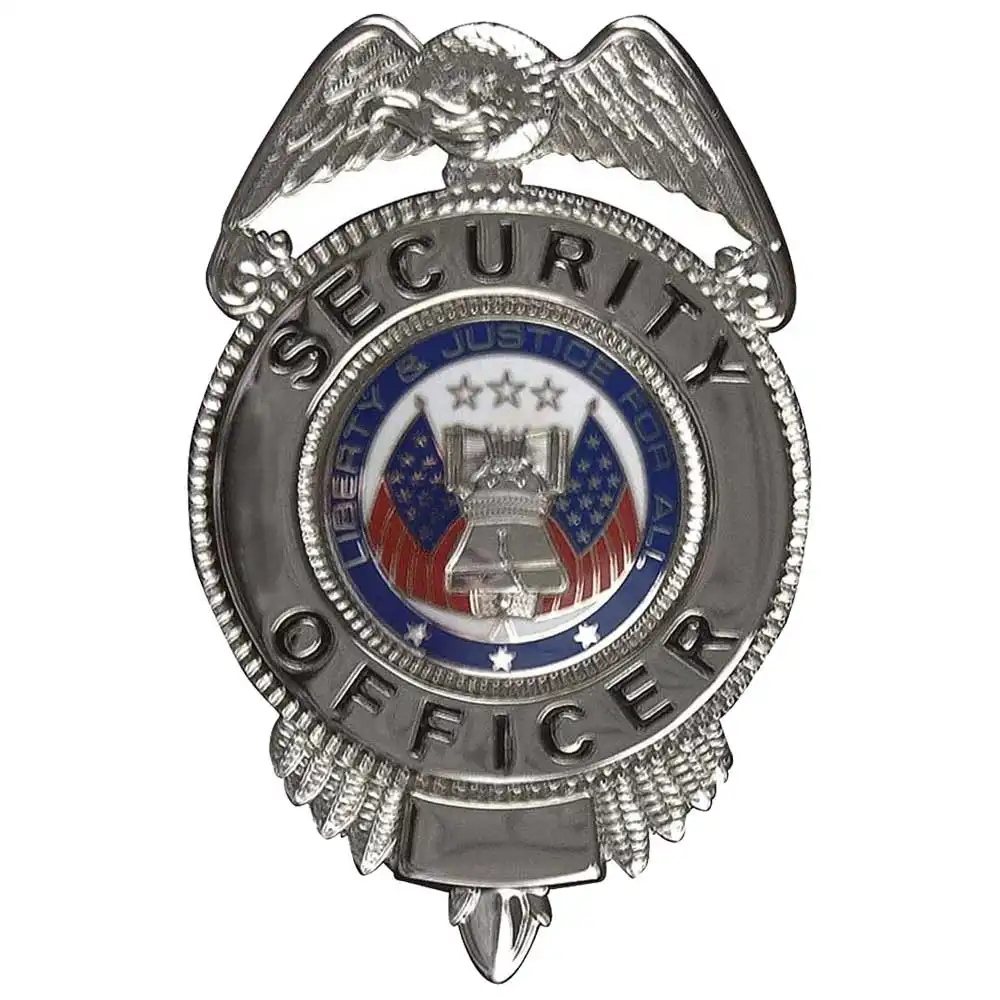 Alternative view of Round Security Officer Badge with US Flags & Eagle