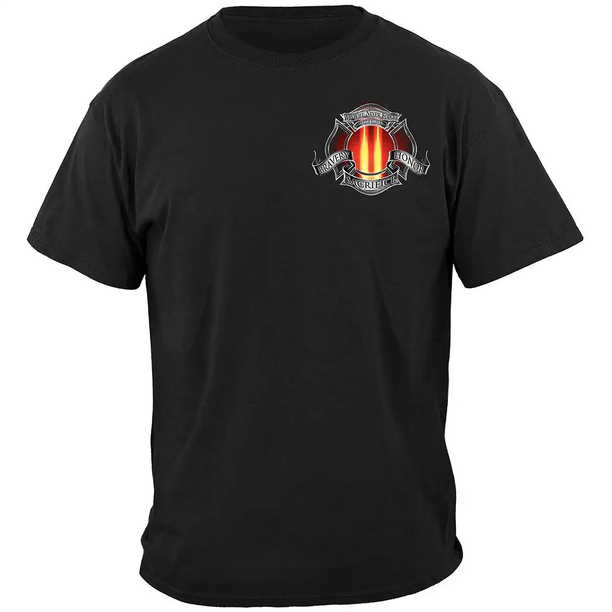 Alternative view of Commemorative 9-11 Never Forget Fire Department T-shirt