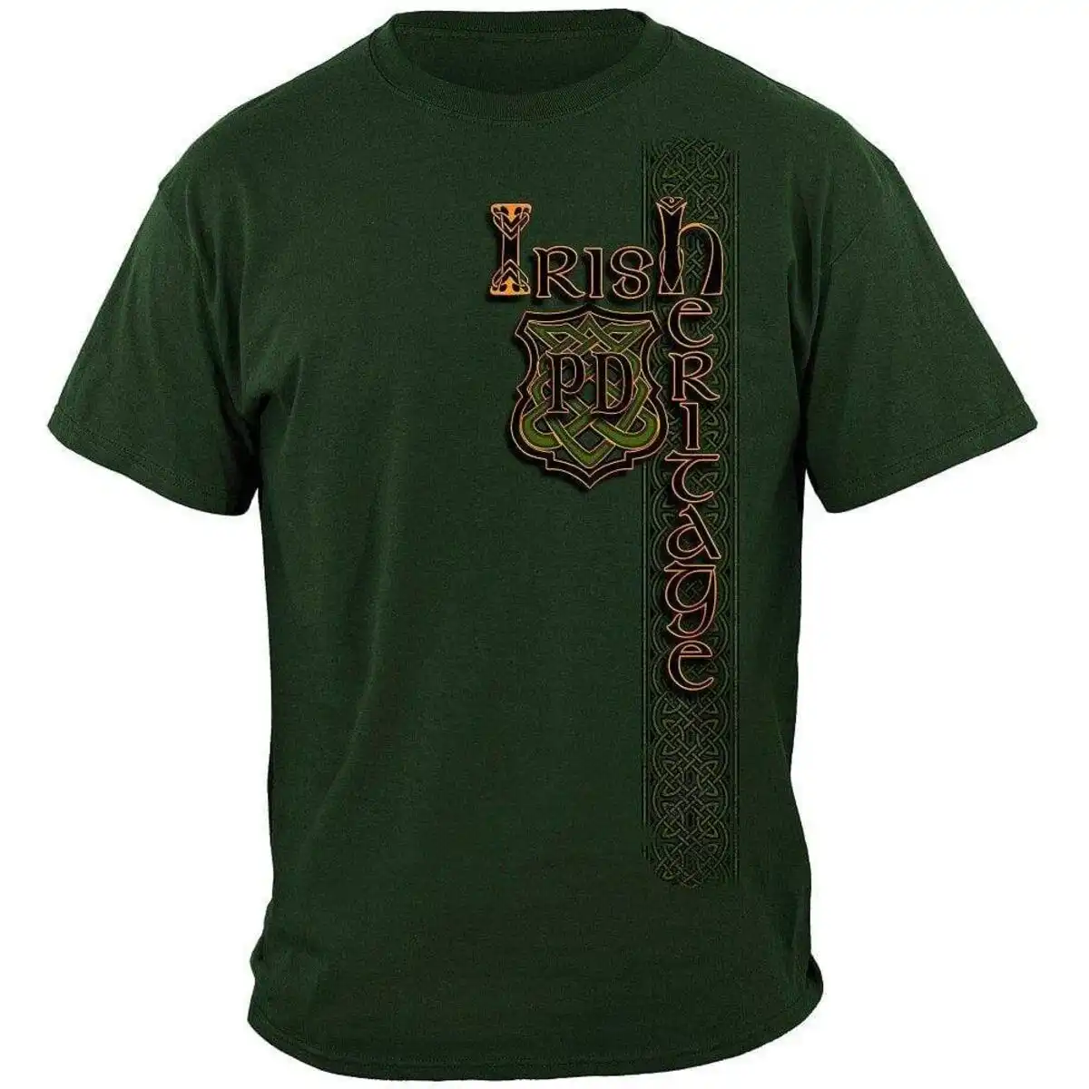 Alternative view of Irish Heritage Gold Cross Police T-Shirt - Hunter Green
