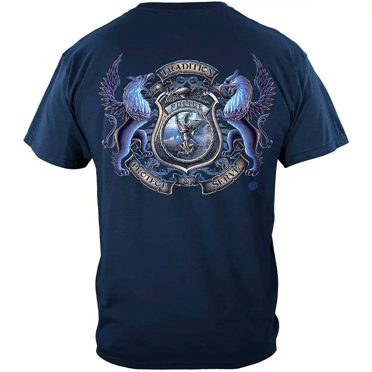 Protect and Serve Coat of Arms Police T-Shirt - Navy