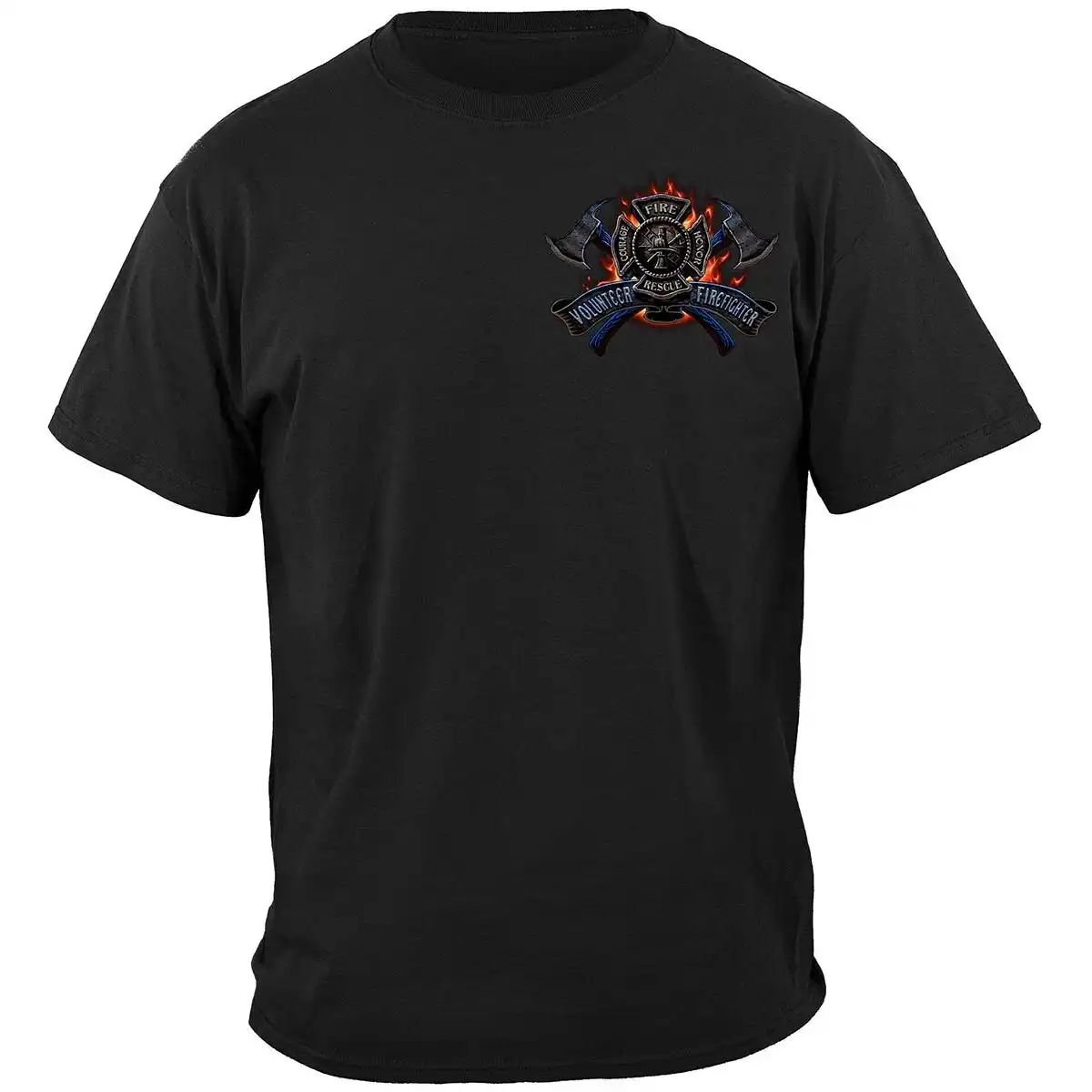 Alternative view of Flaming Eagle Volunteer Firefighter T-Shirt - Black