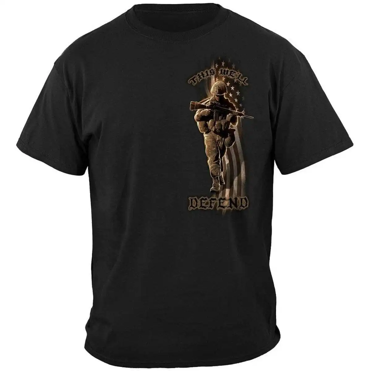 Alternative view of American Soldier This We'll Defend Black T-Shirt