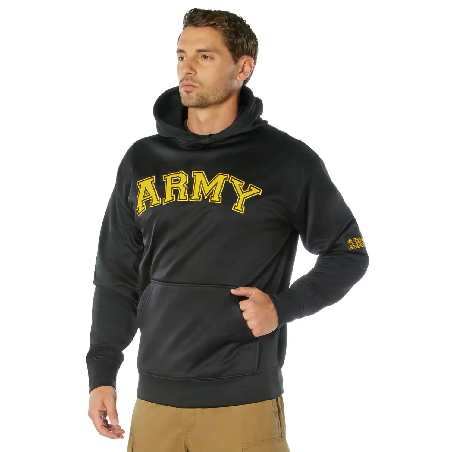 Black Army Embroidered Hooded Pullover Sweatshirt