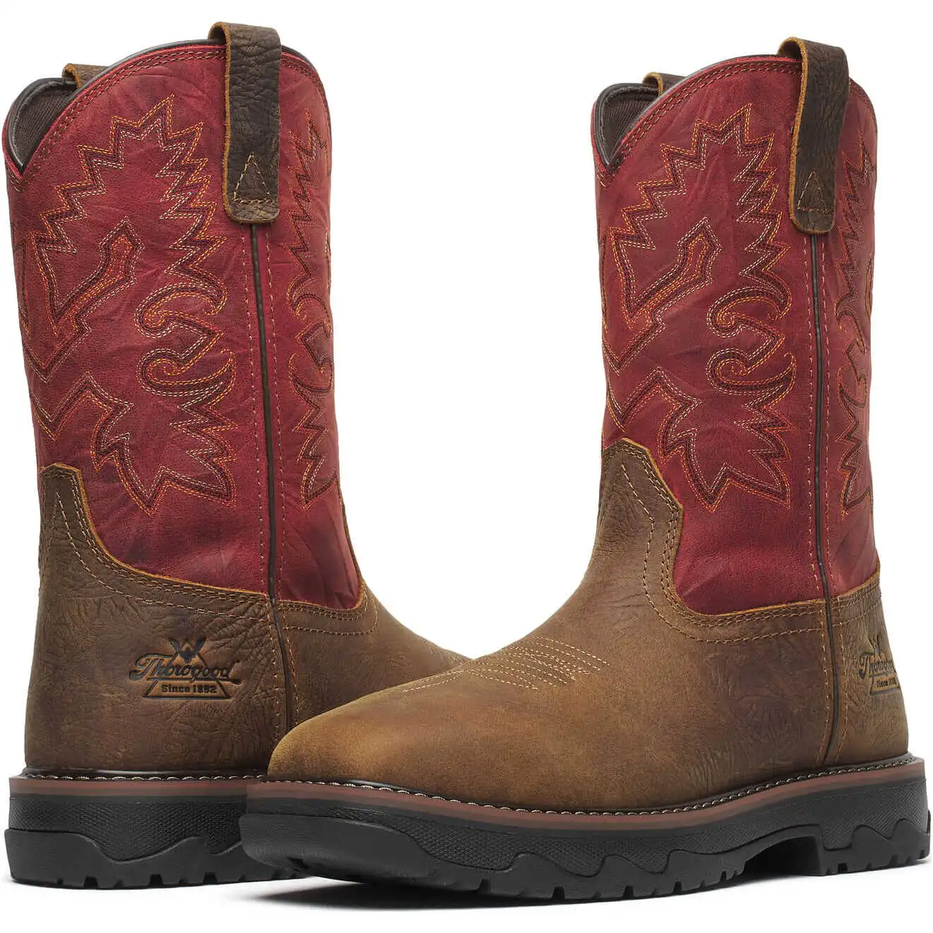 Alternative view of Thorogood Buffalo Ridge Wellington 11-inch Brown/Scarlet Waterproof Nano Safety Toe Square Toe Western Men's Work Boot - 804-4341