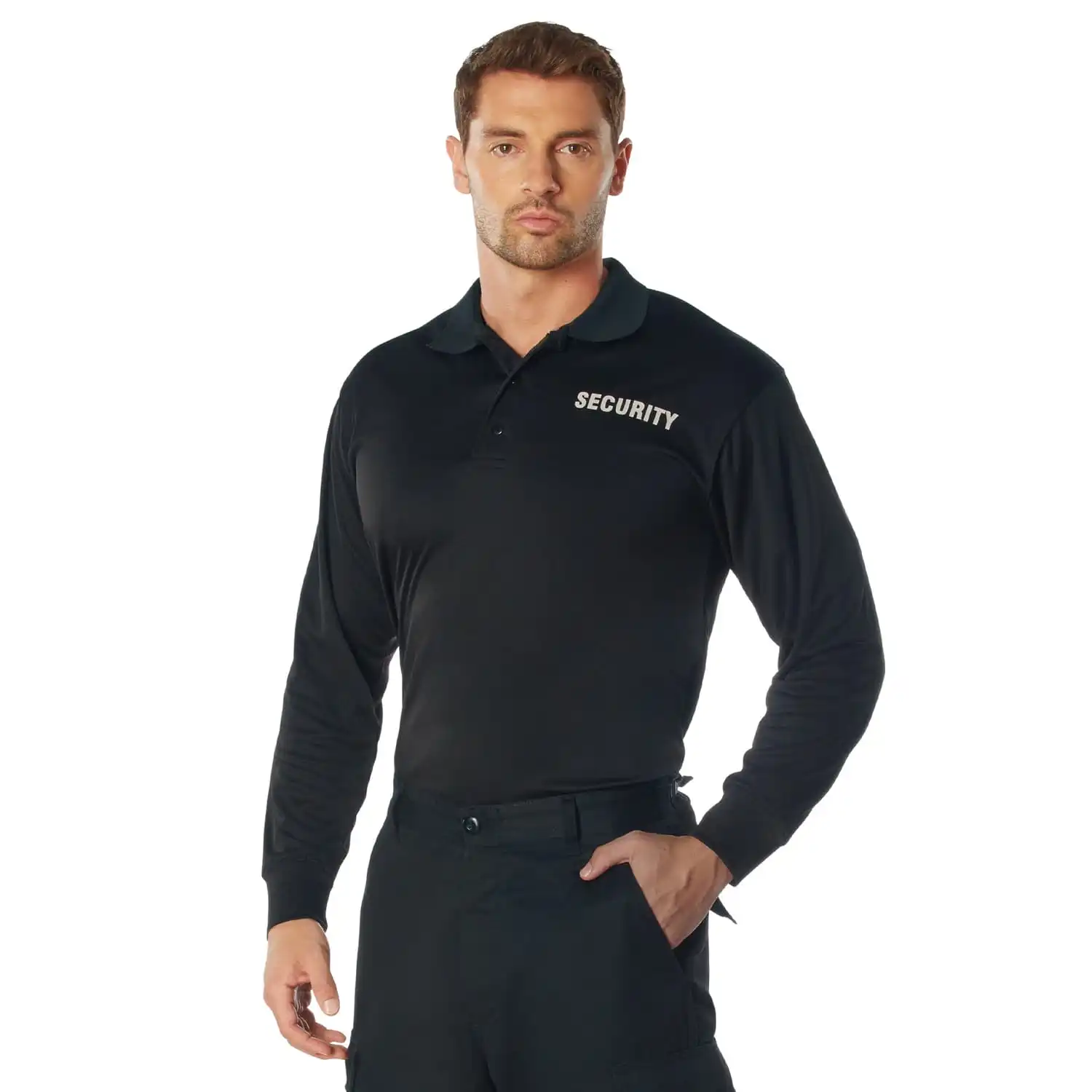Alternative view of Security Black Moisture Wicking Long Sleeve Polo Shirt